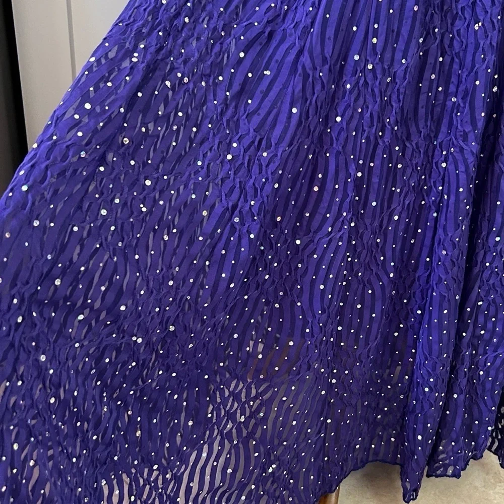 VTG Women's Med Maxi Skirt A-Line Crinkled Purple Two Tone Stretchy Gypsie Fairy